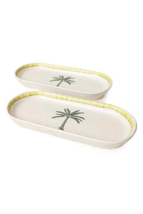Hermia Set de Platos de Cerámica Blanco, Verde y Amarillo (2 Piezas) de 26 x 12 cm